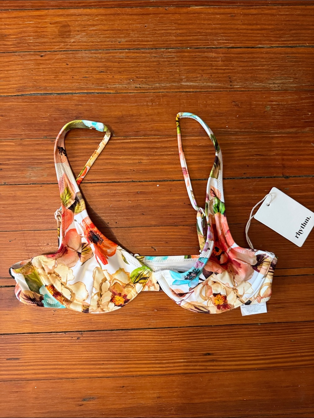 New with tags Rhythm Floral Underwire Bikini Top - White & Coral Mix Sz 12/L